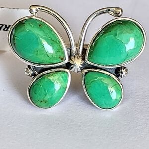 Green Mojave Sterling Silver Butterfly Ring Size 6 Cowgirl Southwest Handmade